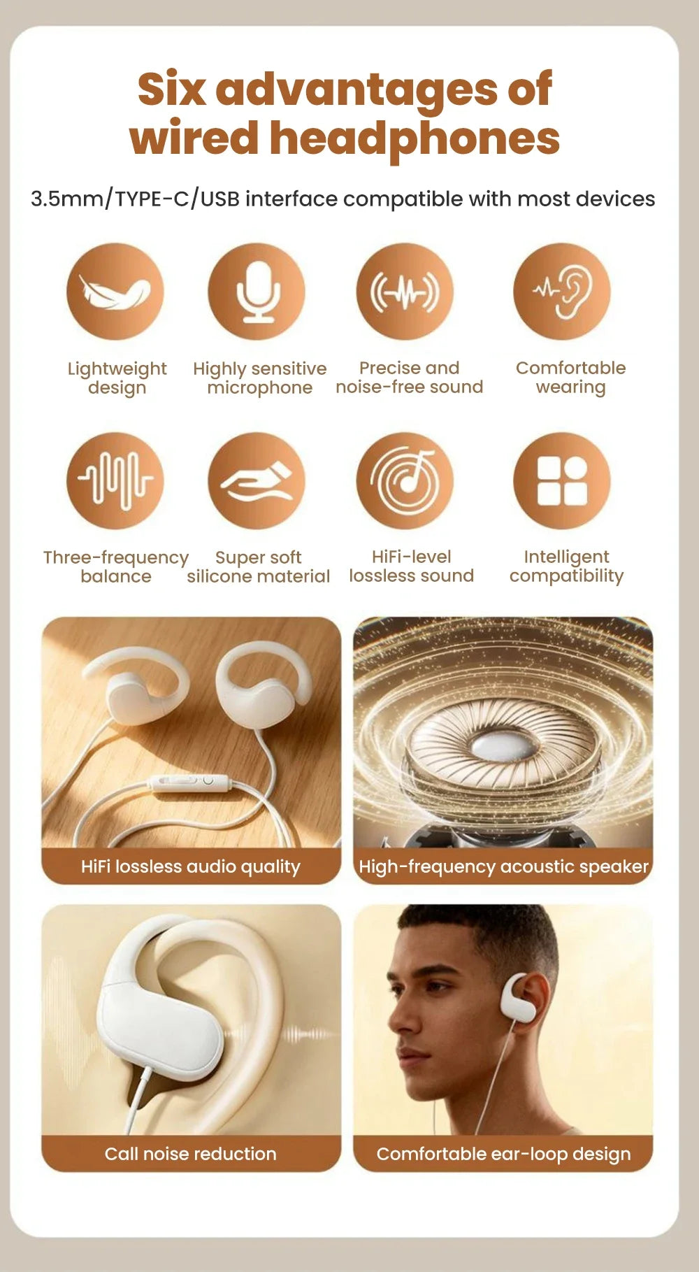 Type C Wired Over-Ear Headphones With Microphone for Music 3.5mm Digital Audio Headphones Not In-ear Type