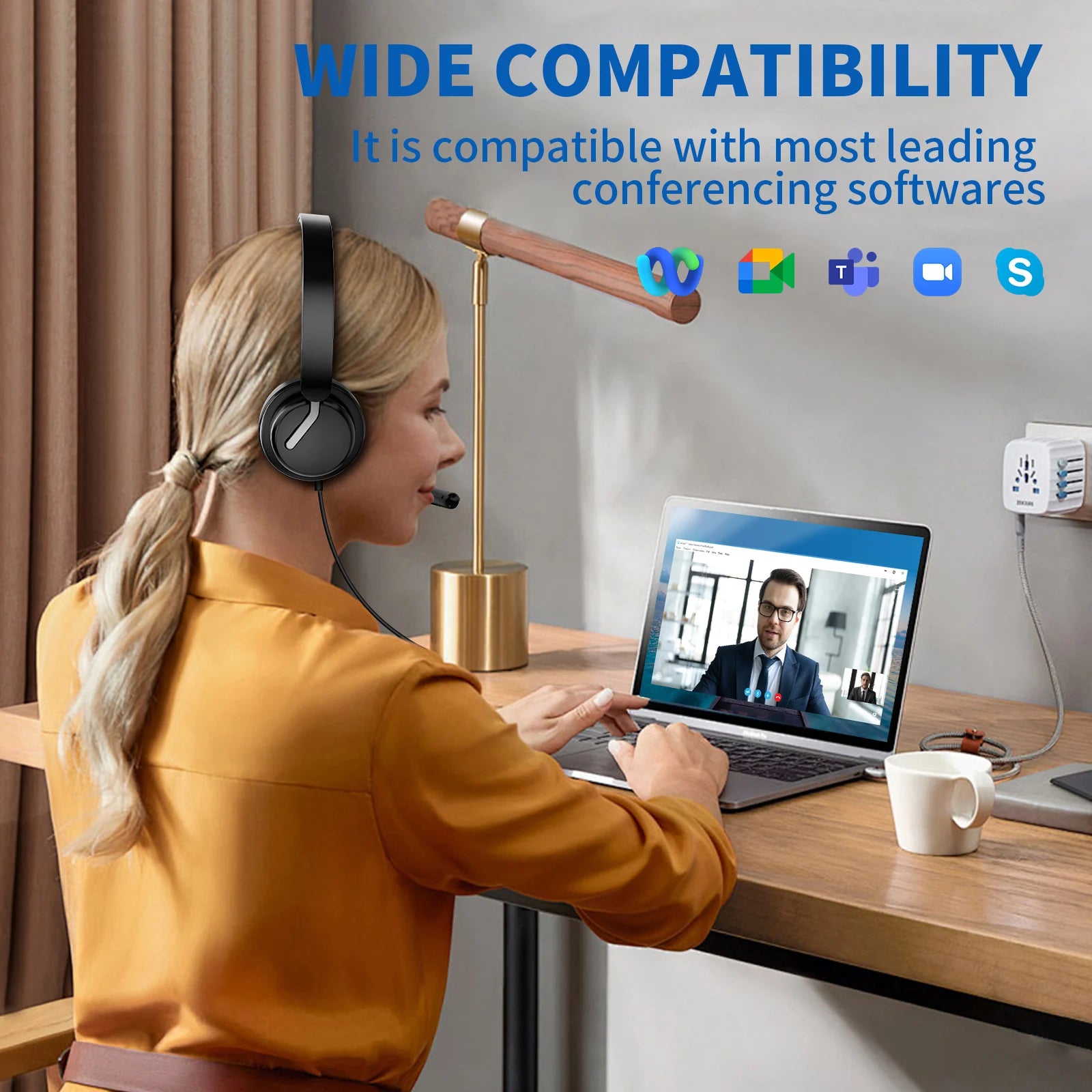 AWATRUE EH11 Wireless Bluetooth Headset with AI Noise Cancelling Mic & Charging Base 2.4GHz Wireless Headphone with USB Dongle