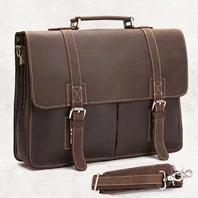 High Quality Genuine Leather Men Briefcase Business bag Crazy Horse Leather Large 17