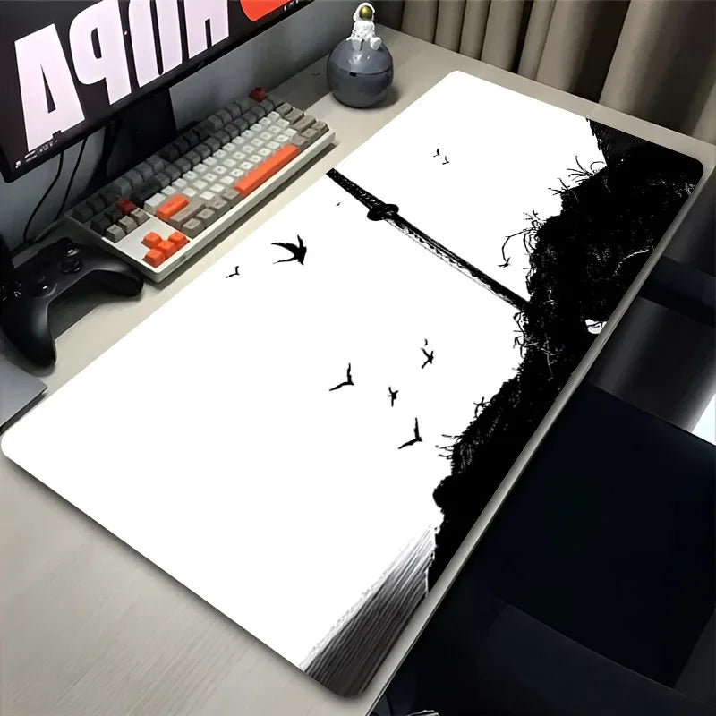 Samurai Black And White Anime Mousepad Gamer Keyboard Large Mouse Pad Gaming Accessories Desk Mat Sword Non-slip Laptop Carpet