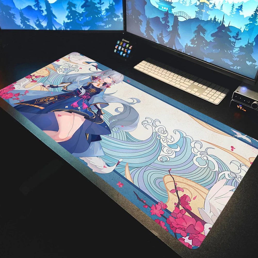 Anime Mousepad Genshin Impact Mouse Pads Gamer Mat Xxl Pc Accessories Desk Protector Keyboard Pads Computer Desks Gaming Mats