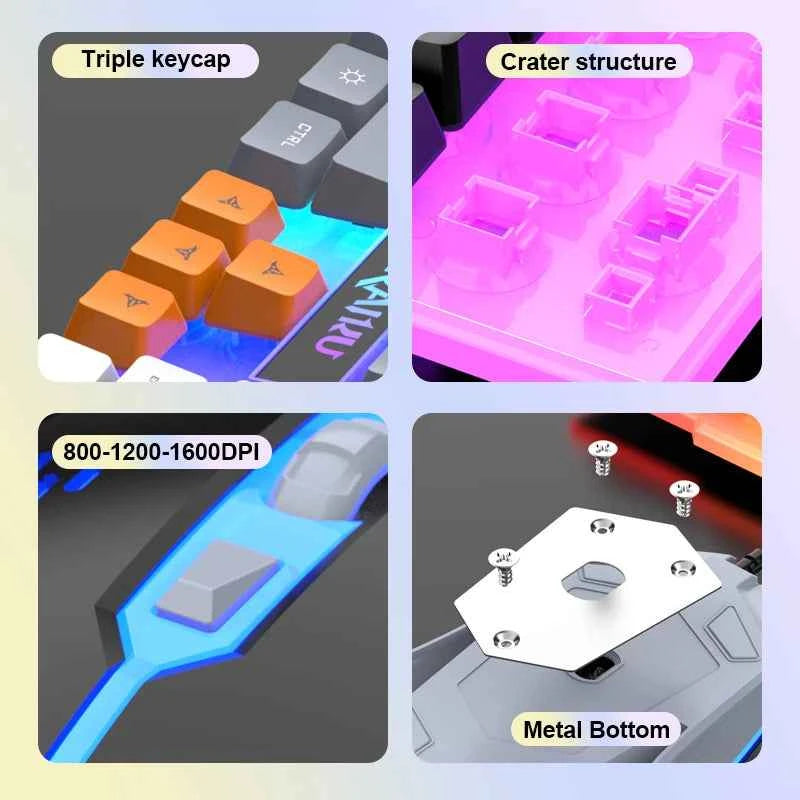 • Keyboard and Mouse with Colorful Light: The Raiku T26 keyboard and mouse set comes with a variety of colorful lights, providin