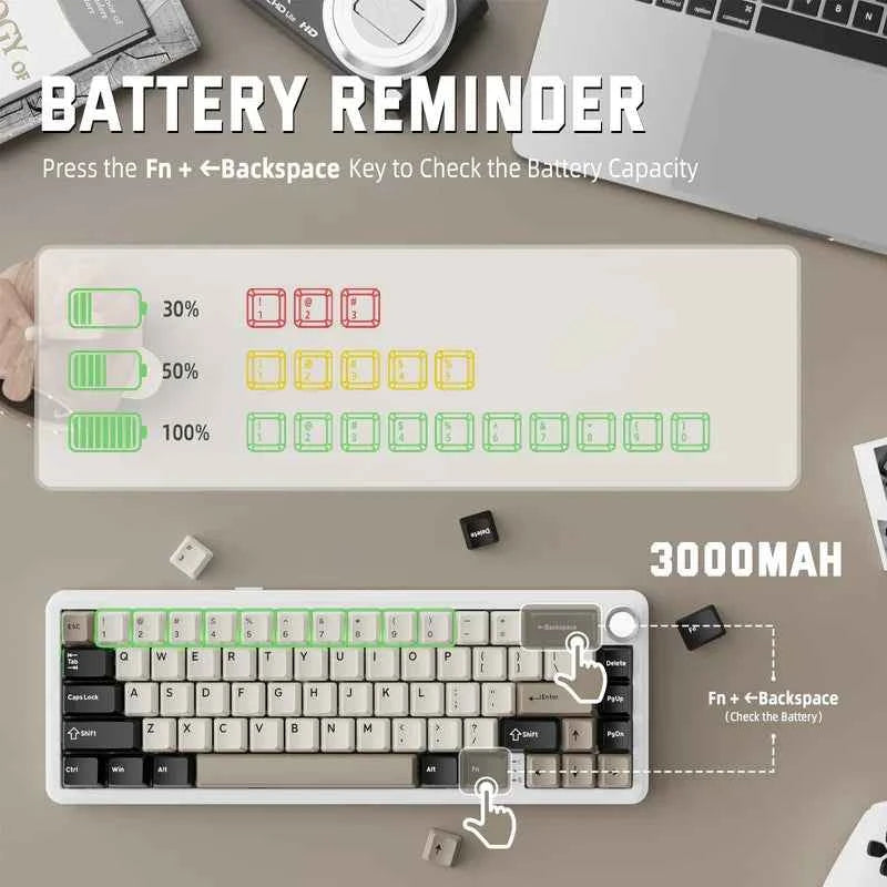 ATTACK SHARK X66 Wireless Mechanical Keyboard with Side Printed PBT Keycaps BT & 2.4G Wireless & Type -C Wired Hot-swap 16 Milli