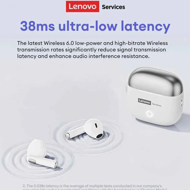 Lenovo Original Wireless Earphones Bluetooth 6.0 Long Battery Life Music Gaming Headphones HiFi Stereo Sound HD Call IP54 Earbud