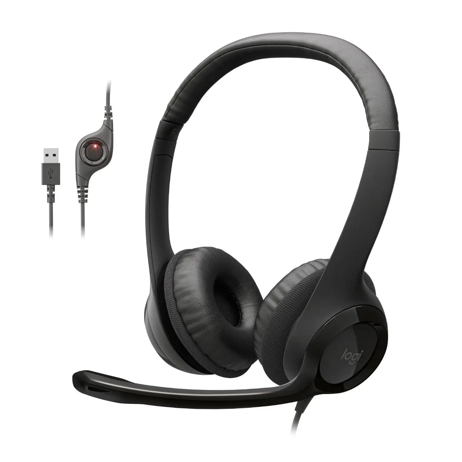 Logitech H390 USB Wired Headset with Noise Canceling Microphone Stereo Headphones In-Line Control for PC Laptop