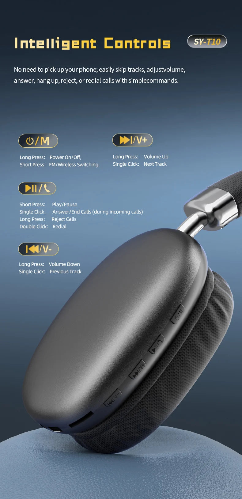 Simple Stylish Foldable Bluetooth Headphones Over Ear HiFi Stereo Wireless Headset Support AUX TF FM For Music Sports