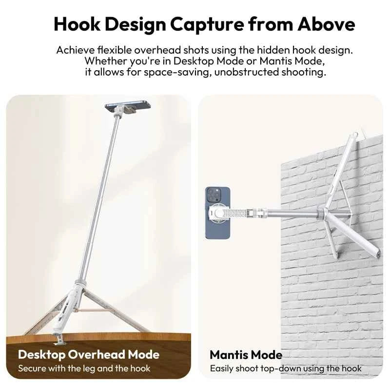 Ulanzi TT88 1.44M Overhead Selfie Stick Phone Tripod with Magnetic Clamp Wireless Remote Extension Tripod for LiveStreaming Vlog