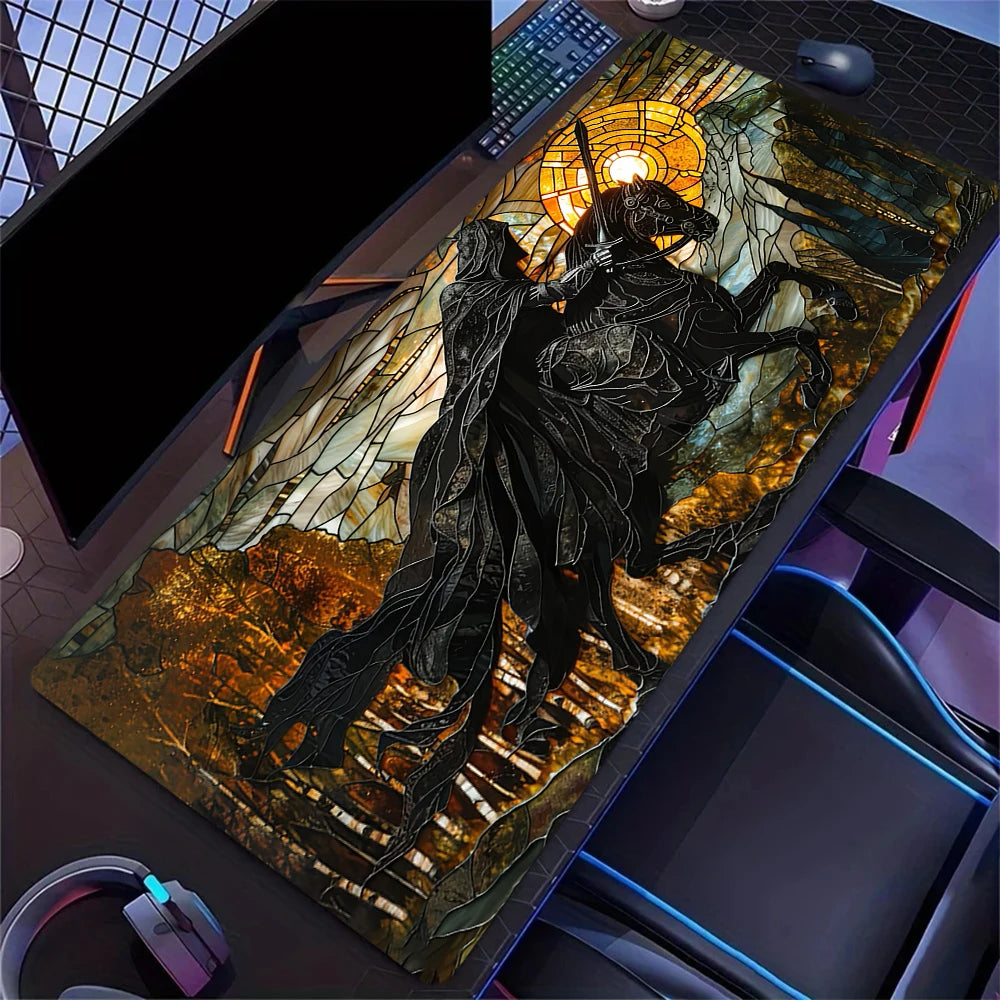 Golden Solar System Planet Pattern Mouse Pad, Large Stitched Edge Mouse Pad, XXL Keyboard Pad, Computer Desktop Accessories