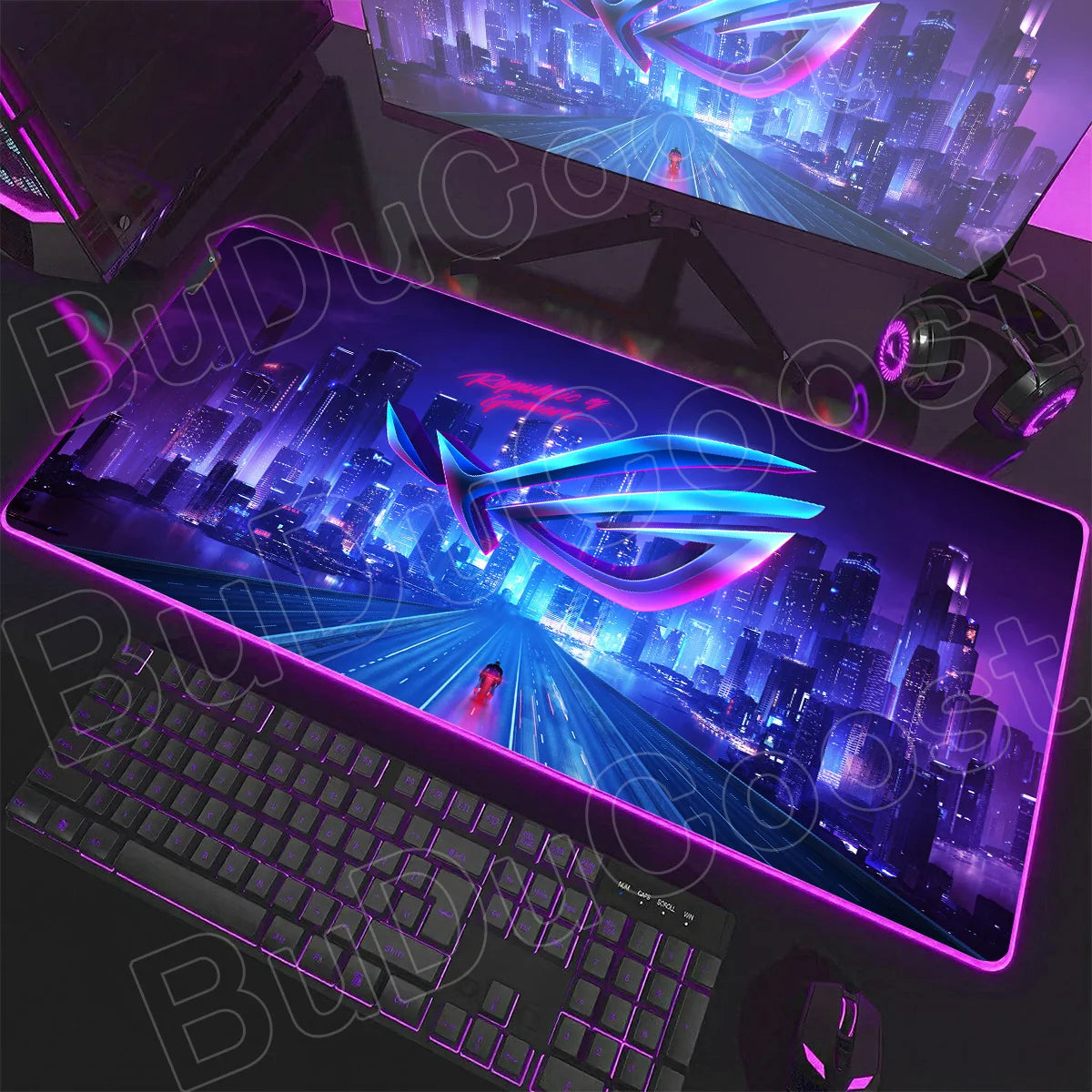 600x300x3mm RGB Gamer Glowing HD Keyboard Mat Asus Office Table New ROG Art Design Colorful LED Mouse Pad Rubber Non-slip Carpet