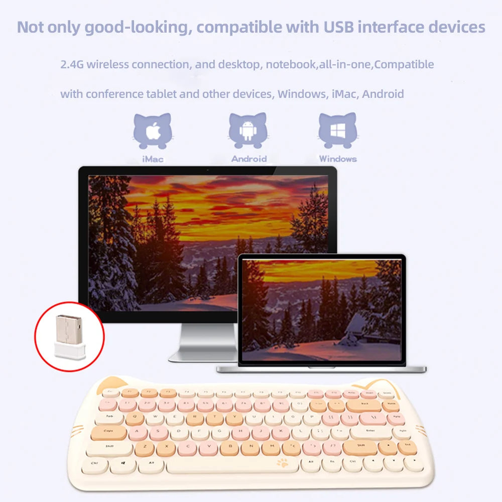MOFII Kawaii Cat 2.4G Wireless Keyboard and Mouse Set Cute Lipstick Punk Keyboards and Mice Combos for Laptop PC Home Office - WinSupport Tech