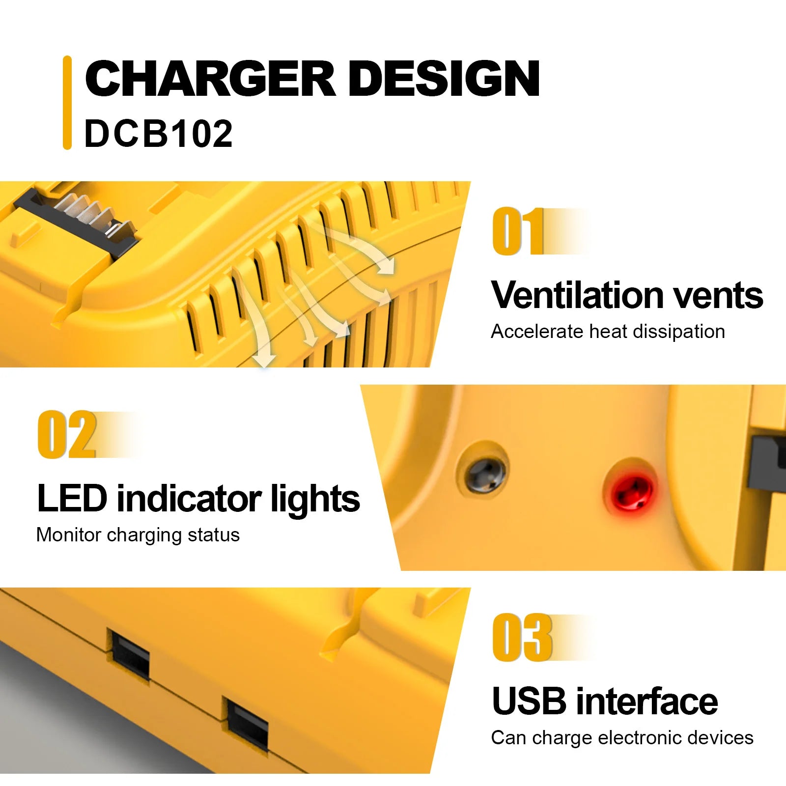 DCB102 Dual Port 3A Rapid Charger For Dewalt 12V 20V Li-ion Battery USB Charger with LED DCB205 DCB115 DCB107 DCB112
