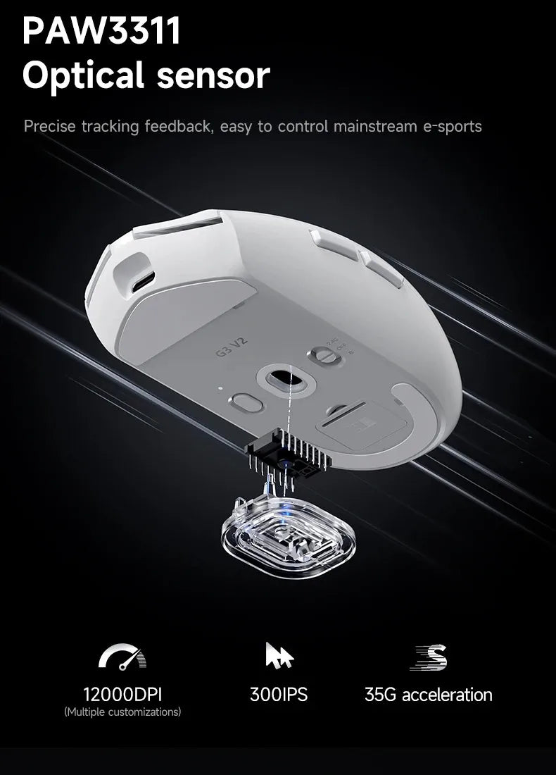 MCHOSE G3 V2 Wireless Gaming Mouse E-sports Lightweight Three Mode Bluetooth PAW3311 High Performance 800mAh Office 59g Mouse