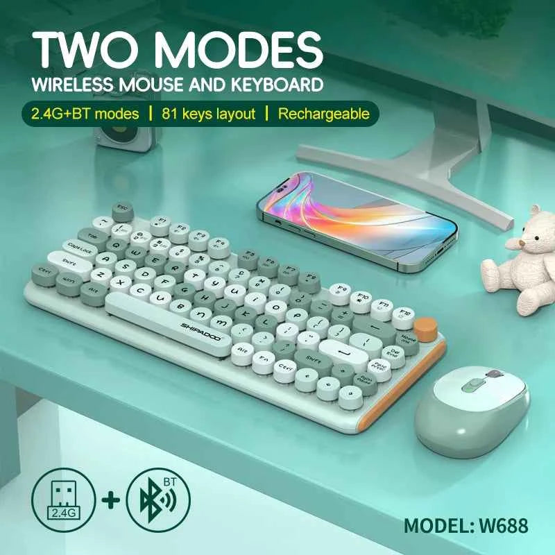 Silent round Keycap Wireless Keyboard And Mouse Combo 2.4G with 3 Steps Adjustable DPI for Macbook PC Gamer Computer Laptop