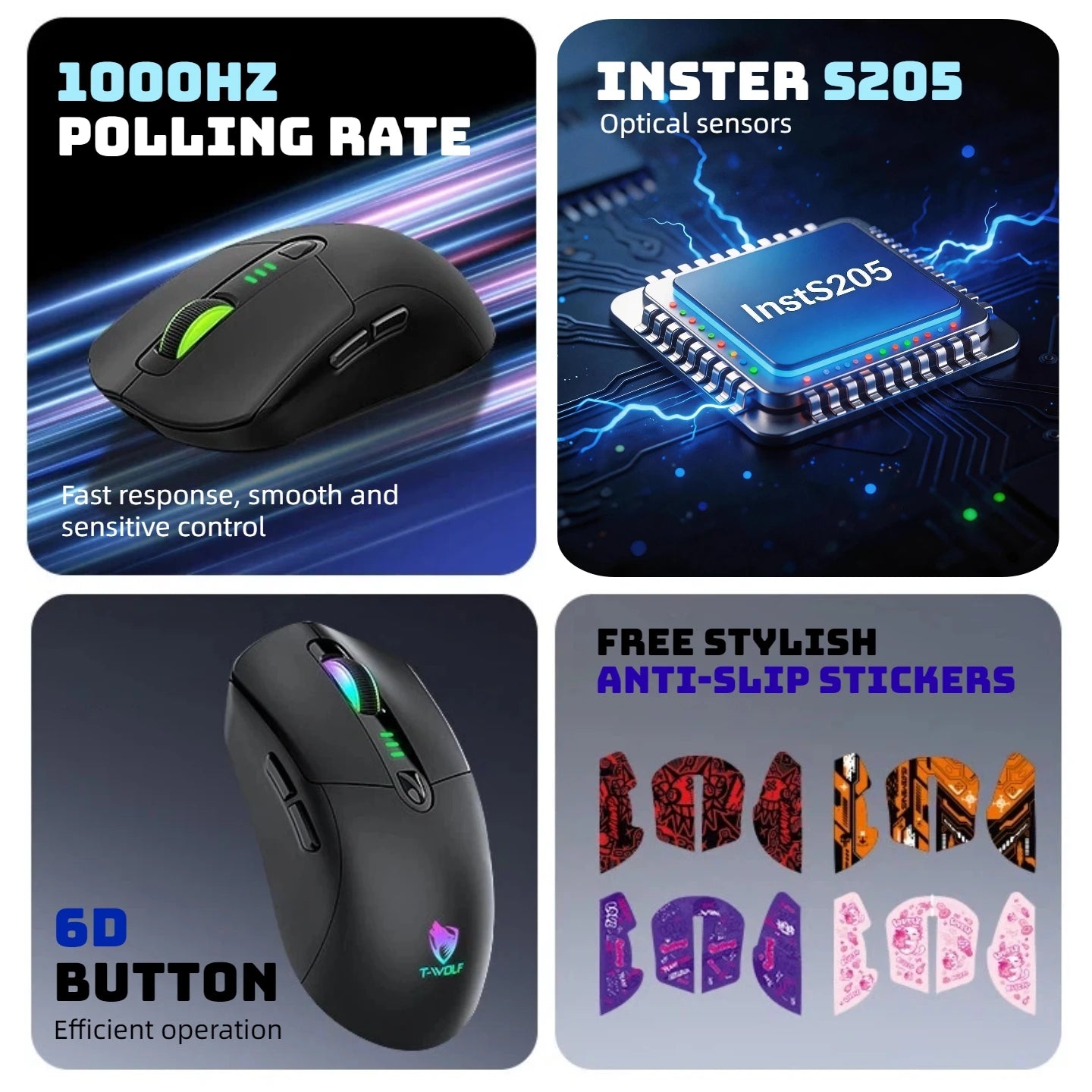 Tri-mode Wireless Gaming Mouse RGB 1000Hz Rechargeable Ergonomic Bluetooth Mouse with Battery Display for PC Mac