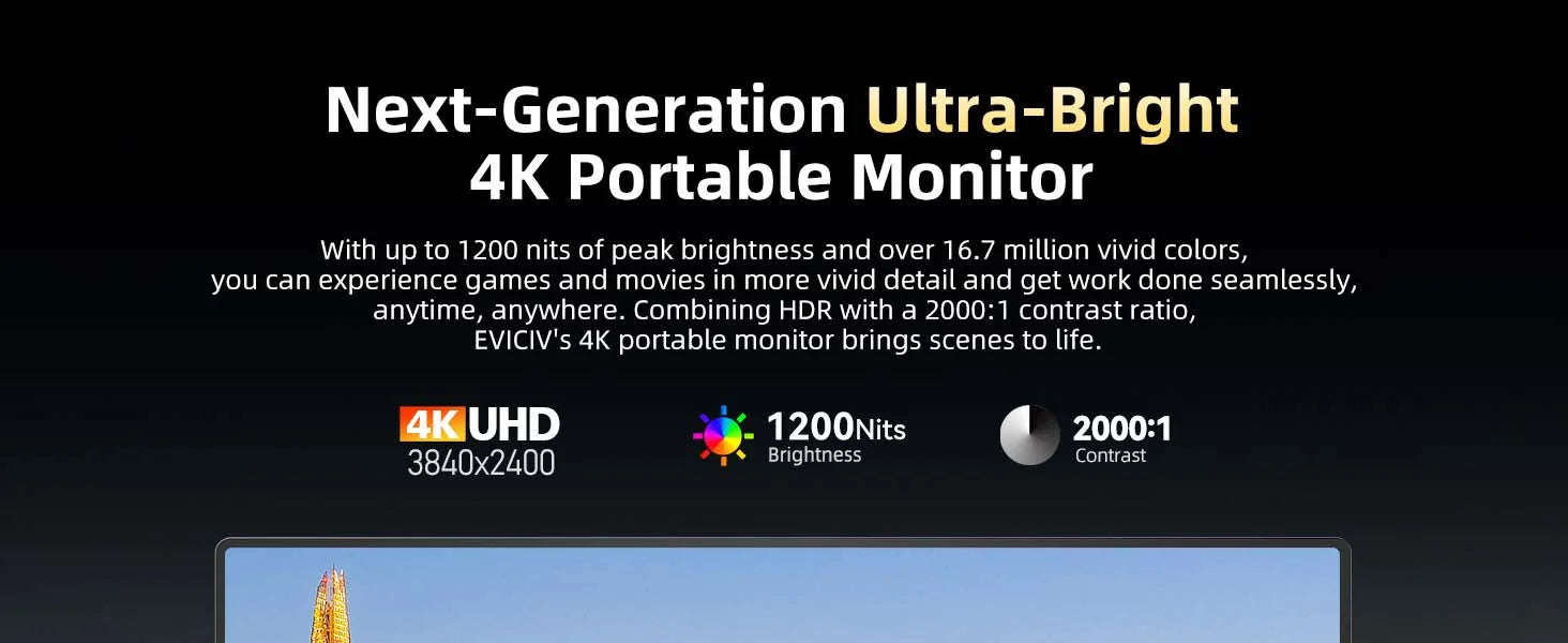 EVICIV Portable Monitor 4K 1200Nits 16