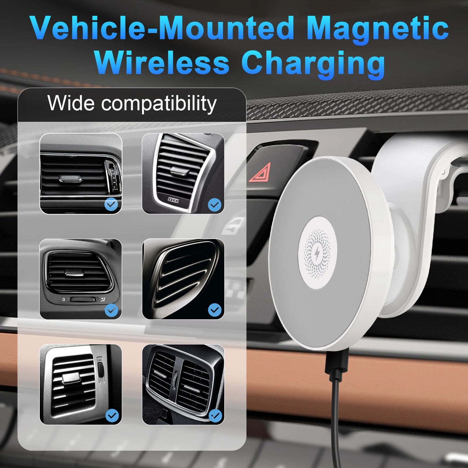 Magnet Wireless Car Charger 15W Fast Charging Dock Station Car Mount Phone Holder Air Vent for iPhone 17 16 15 14 13 Pro Max