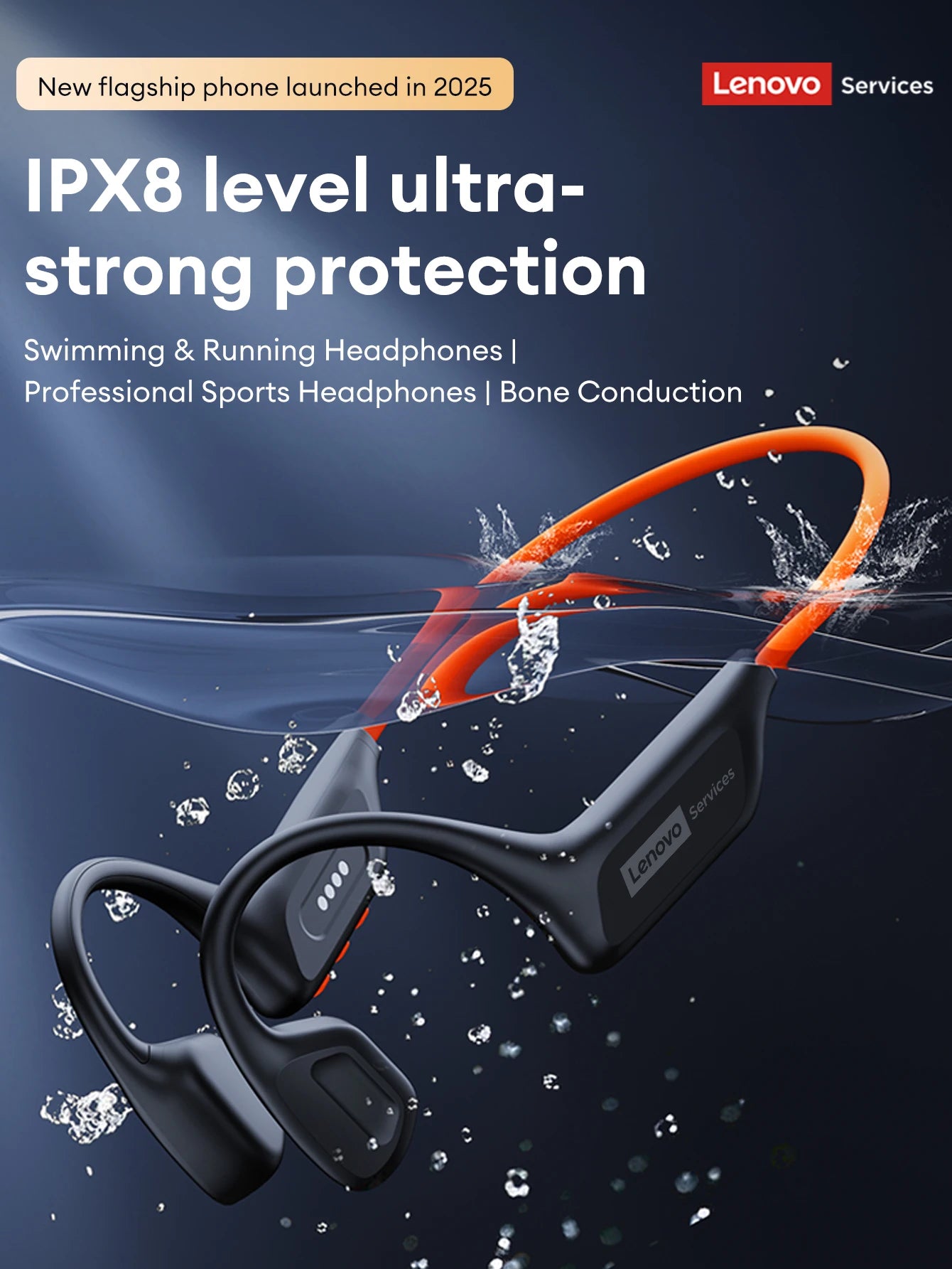 Lenovo S106 IPX8 Waterproof Bone Conduction Earphone Bluetooth 6.0 Headphone MP3 Built-in 32GB Memory Wireless Sport Headset Mic