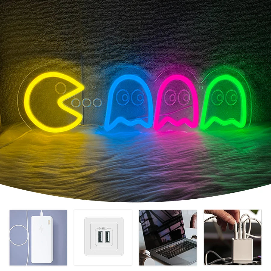 Game Neon Sign For Wall Decor,Light Up Sign For Gaming Room,Man Cave Decoration,Birthday Halloween Christmas Gift,USB Powered