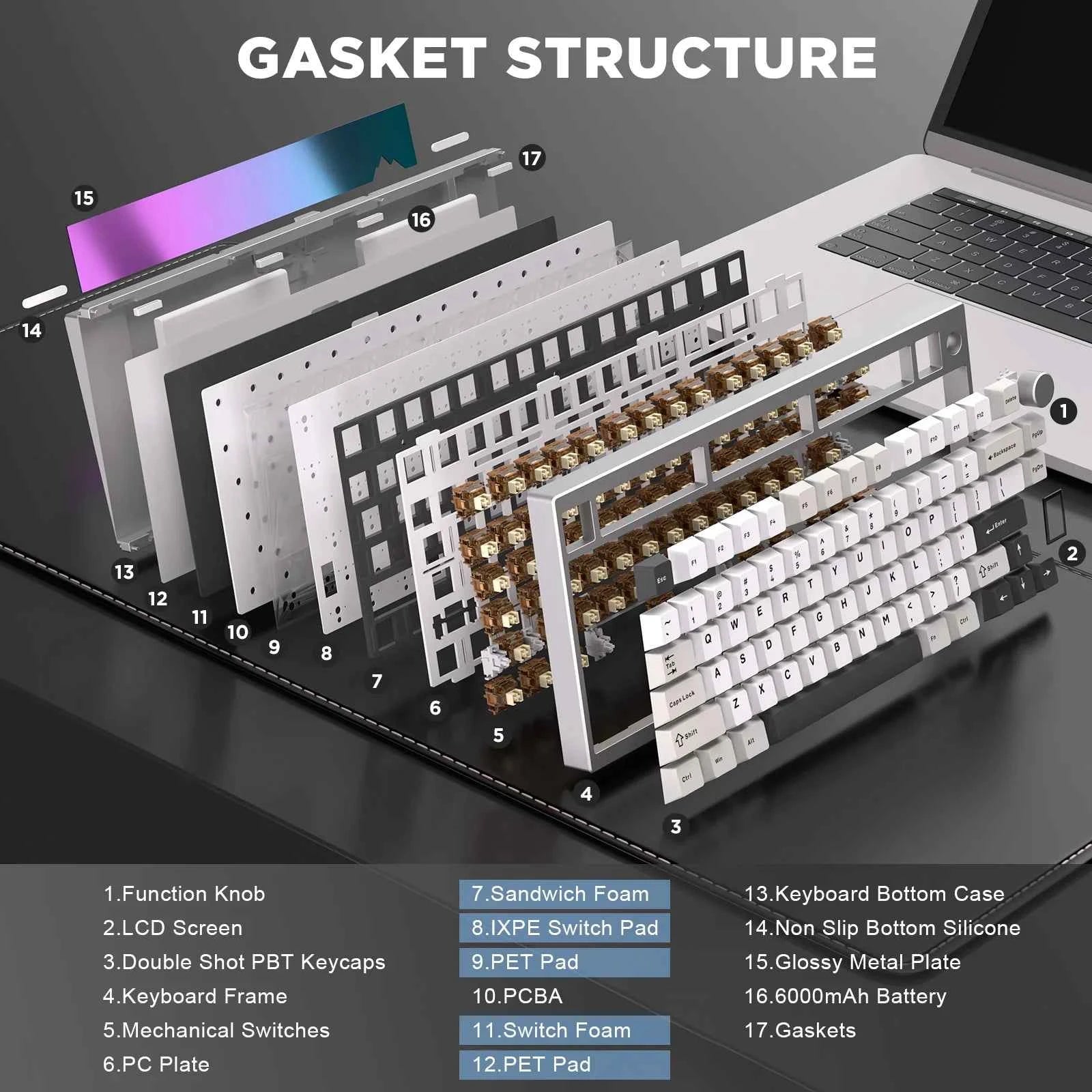 YUNZII AL80 Silver Wireless Mechanical Keyboard, Full Aluminum CNC Custom QMK/VIA Gaming Keyboard, LCD Display Hot Swap Keyboard