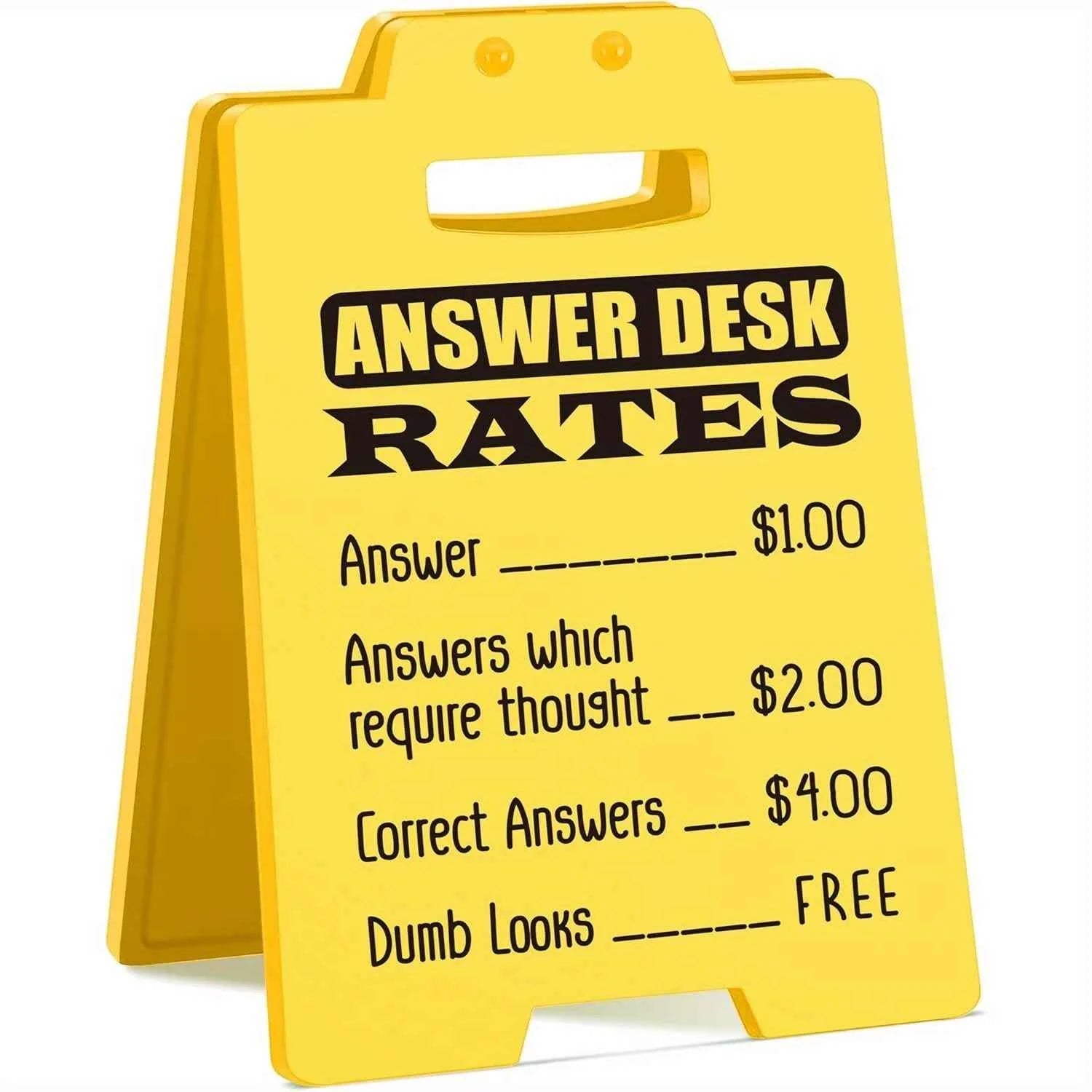Funny Answer Desk Rates Sign - Fun Desk Accessories for Work, Humorous Sarcastic Gifts for Coworkers, Employees, Teammate - Cool