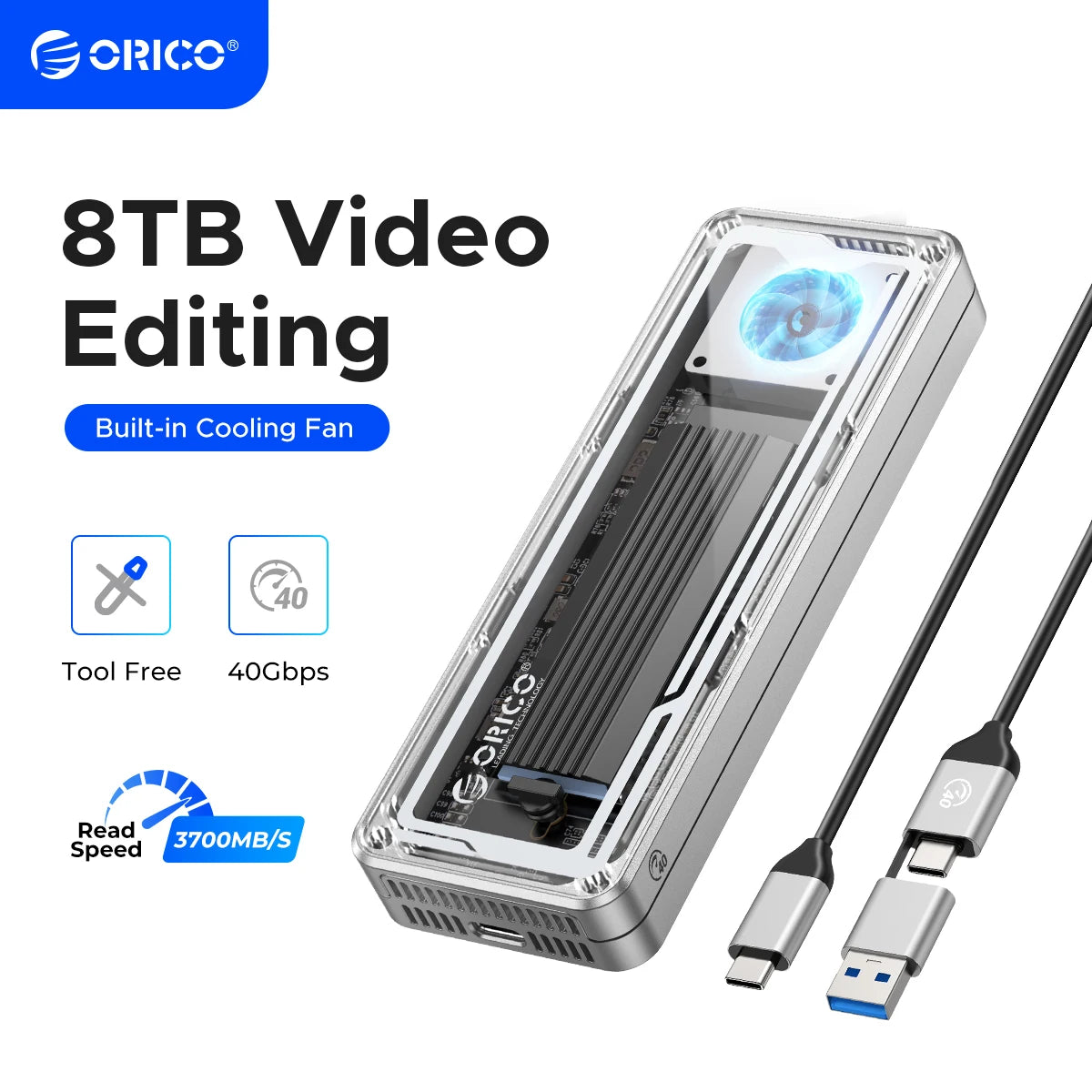 ORICO 40Gbps USB4 M.2 SSD Enclosure 8TB with Cooling Fan PCIe4.0 NVME Enclosure Aluminum Compatible Thunderbolt 3/4 - WinSupport Tech
