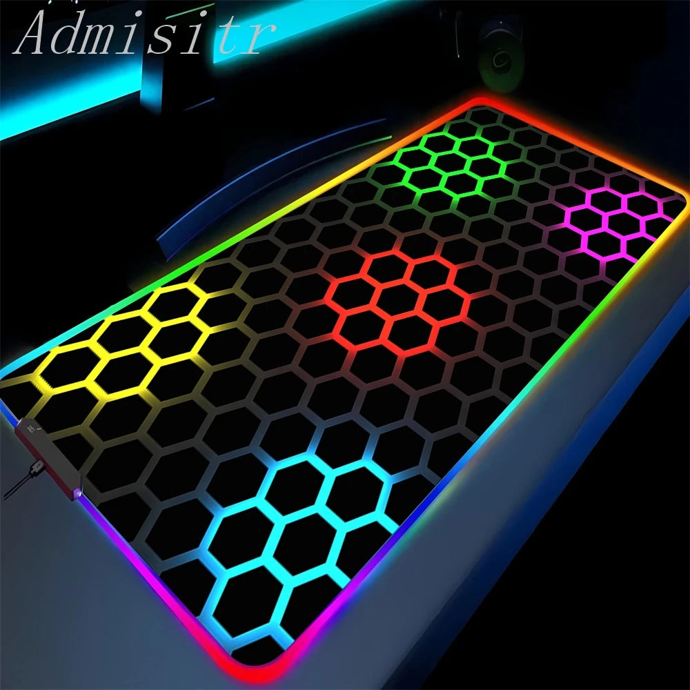 Geometry Large RGB Gamer Mousepad 40x90cm Hexagon Mouse Mat Gaming Mousepads LED Keyboard Mats Luminous Desk Pads Mouse Pad