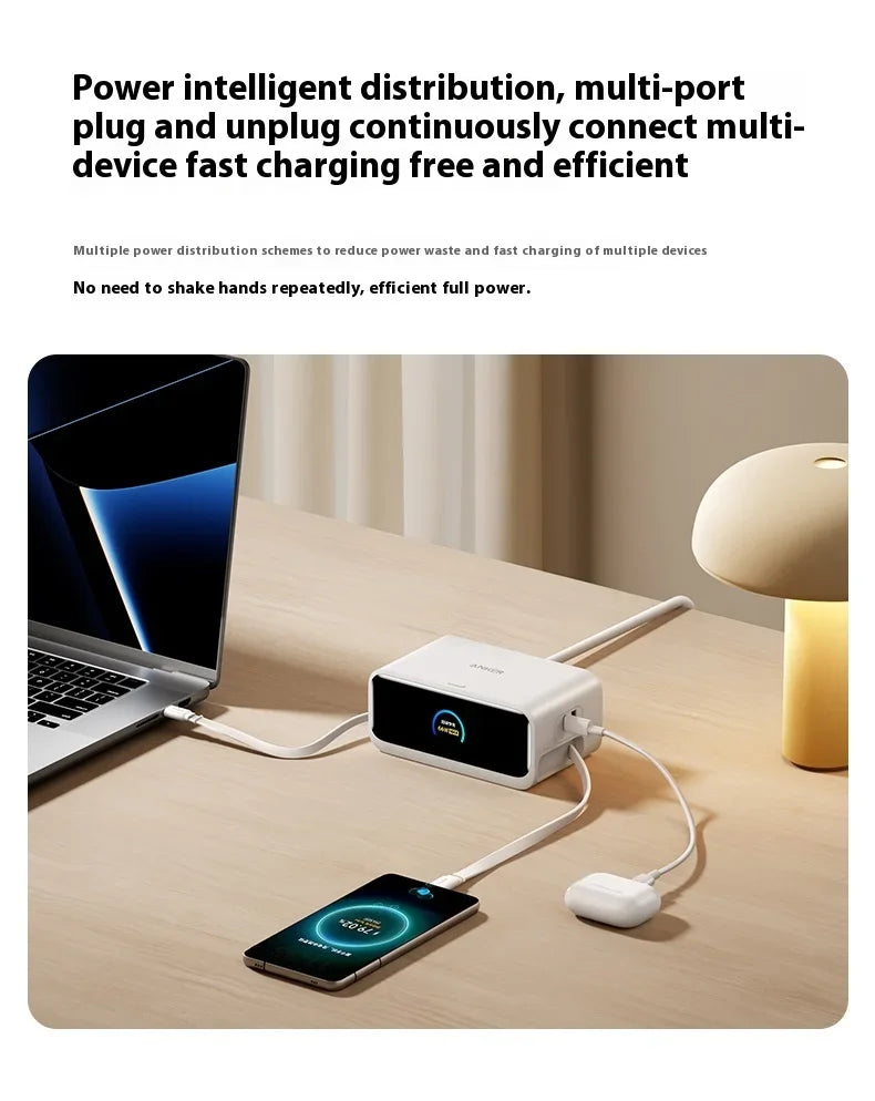 Anker Nano Charging Station USBC Power Strip 2.3 ft Anker InstaCord Retractable Cable 100W Fast Charging Desktop Chinese display