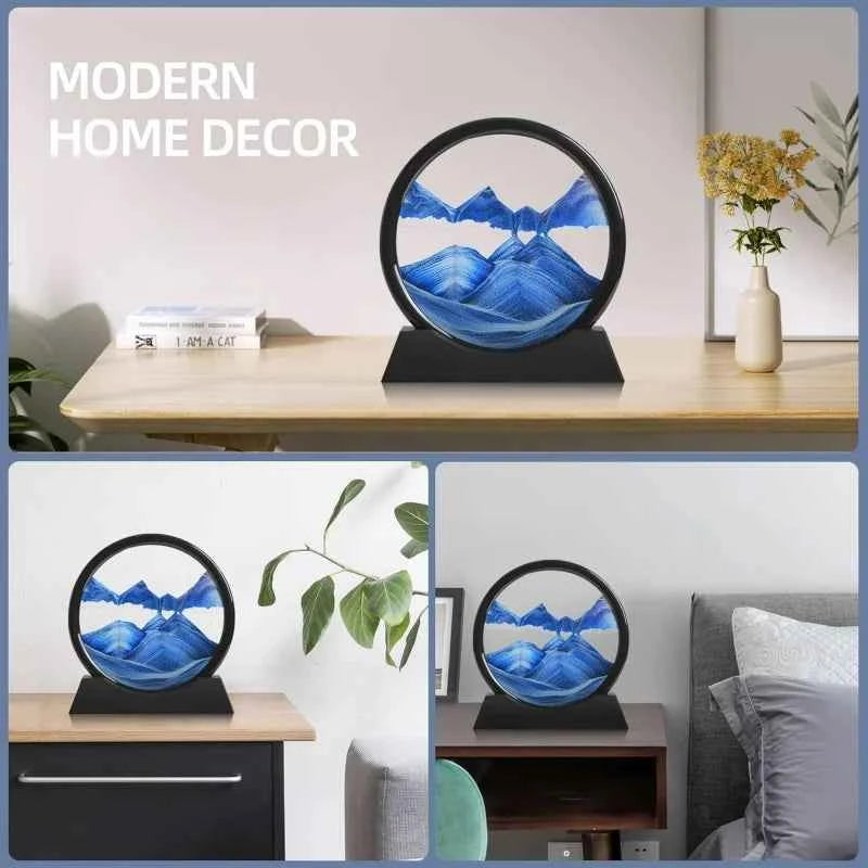 3D Hourglass Quicksand Moving Sand Art Picture Round Glass Deep Sea Sandscape Craft Flowing Painting Home Office Work Decor