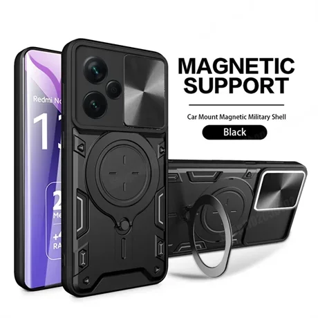Camera Slide Protect Case For Xiaomi Redmi Note 13 12 11 10 Pro Plus Redmi Note 12S 11S 13C 12C 9 For Magnetic Ring Holder Cover