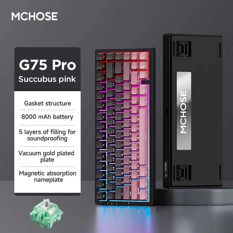 MCHOSE G75 Pro Gaming Mechanical Keyboard Tri-Mode Wireless Hot Swappable RGB Backlit Customized 75% Layout Pc Gamer Accessories