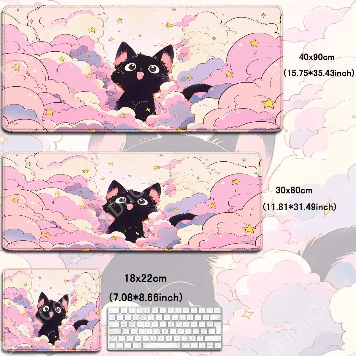 Kawaii Black Cat Mousepad Fast Delivery Keyboard Desk Mat 40x90cm Lock Edge Extend Mouse Pad Starlit Sky Office Table Protection