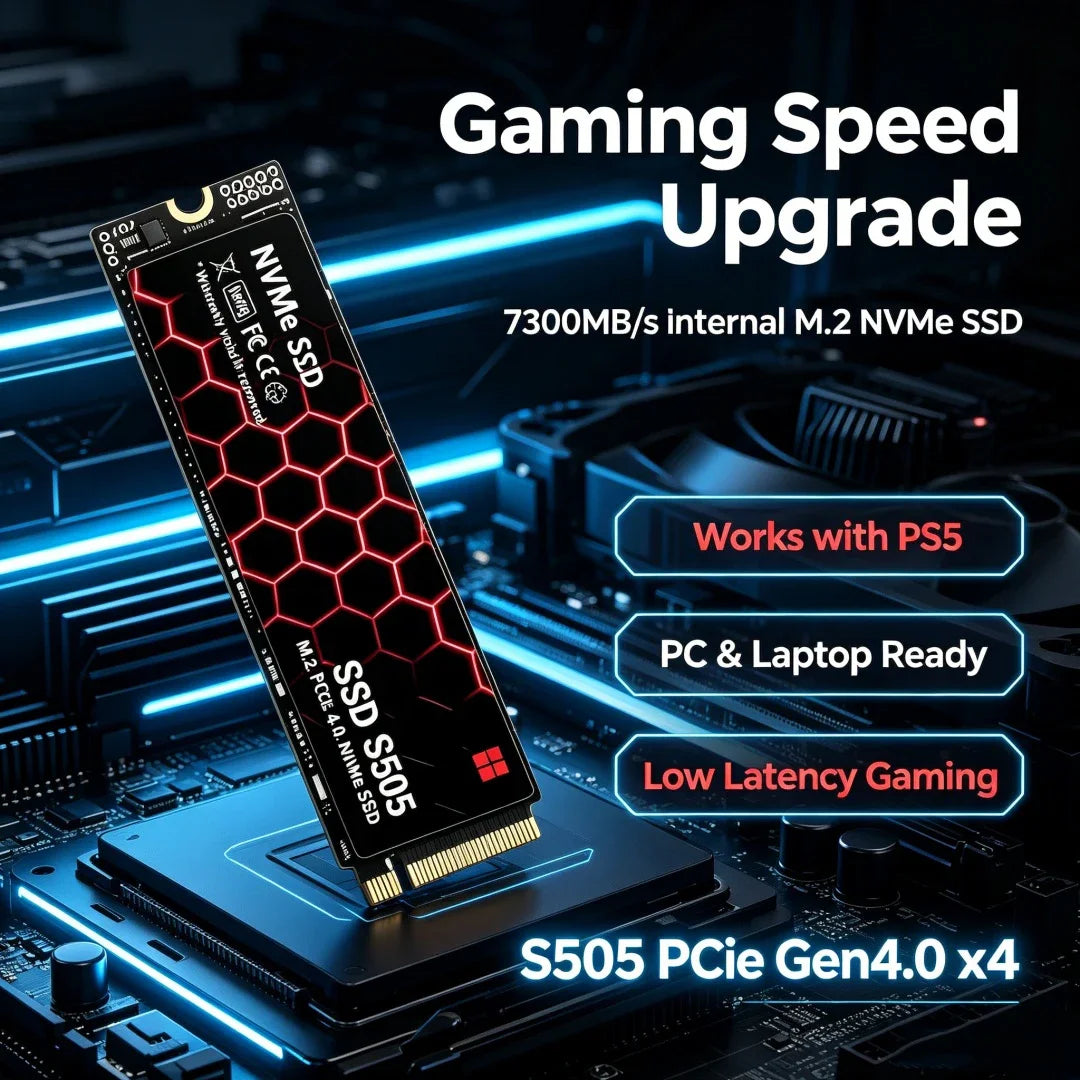S505 High-Speed M.2 2280 NVMe SSD,7400MB/s PCIe4.0 X4 TLC 3D NAND,500GB/1TB/2TB/4TB Gaming SSD for PS5, Laptop & Desktop PC