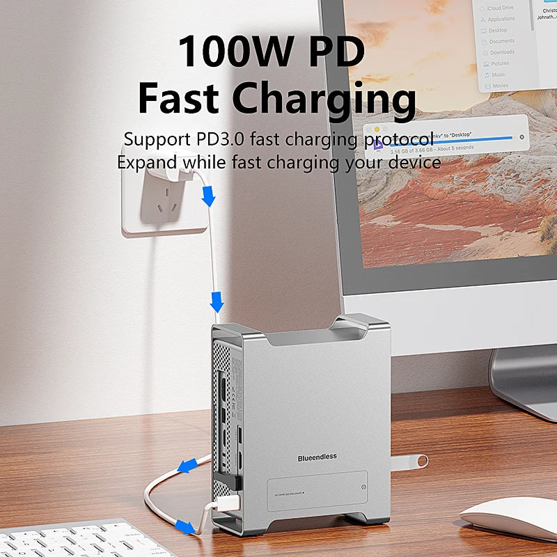 Blueendless ssd docking For 2024 MAC Mini M4/M4 Pro Stand with M.2 NVMe SSD enclosure 4K/60HZ HDMI-Com SD4.0 TF4.0 10Gbps C HUB