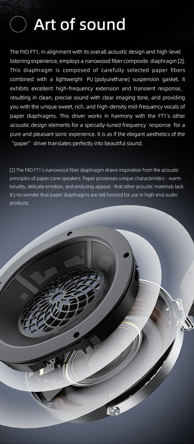 FiiO FT1-New version Closed-Back Over-Ear  Fiber Composite Diaphragm Wired Hi-Fi Headphones, American walnut Ear Cups for Studio