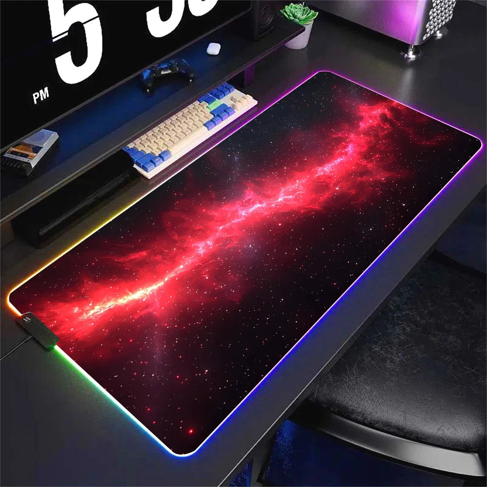 Universe RGB Gaming Mousepad Space Mouse Mats LED Large Gamer Backlit Mousepads XXL Keyboard Pads Luminous Deskmat Mouse Pad