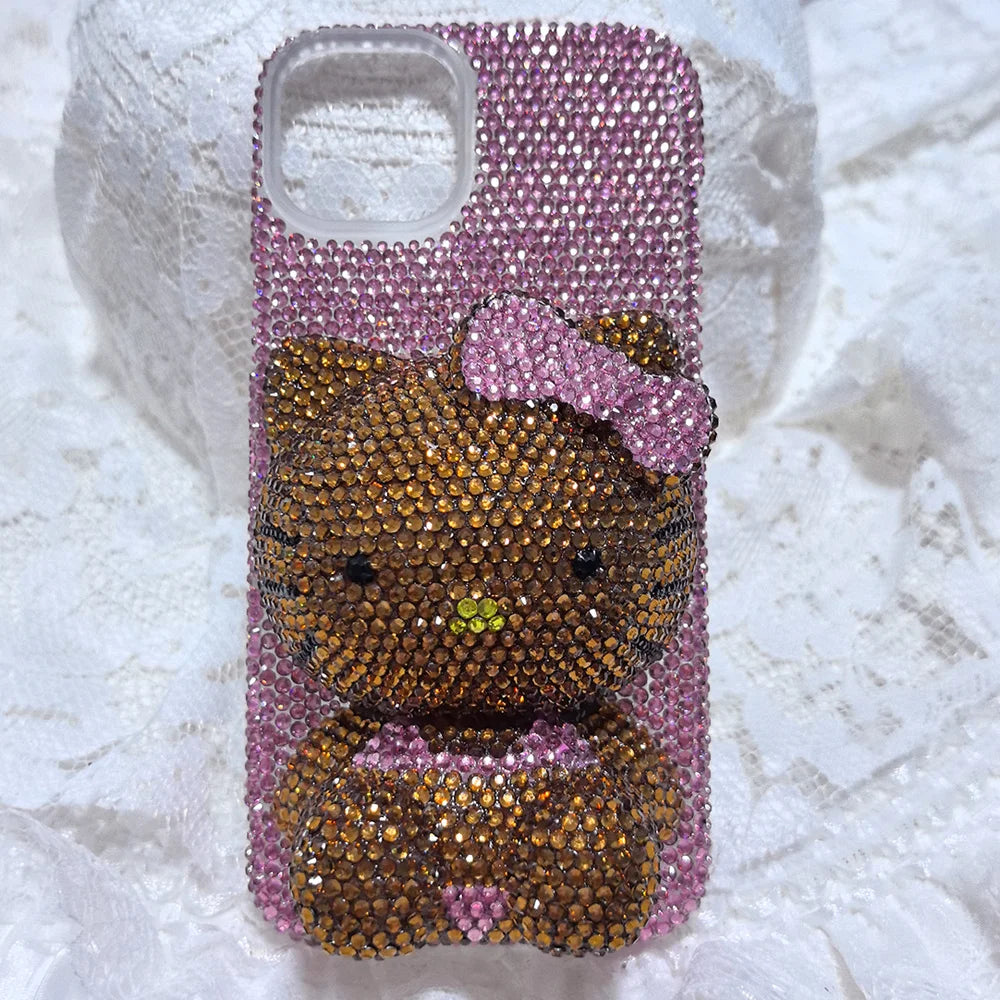 Christmas Hello Kitty Rhinestone Crystal Phone Case Chain For iPhone17 16 15 14 13 12 11Pro Max X Xs XR 7 8 Plus Transparent