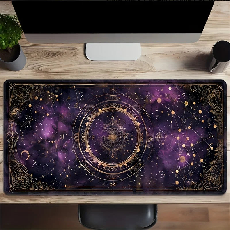 Charming Oversized Purple Card Moon and Stars Gaming Mouse Pads, Anti-slip Durable Table Pad, Suitable for Gamers and Office Use