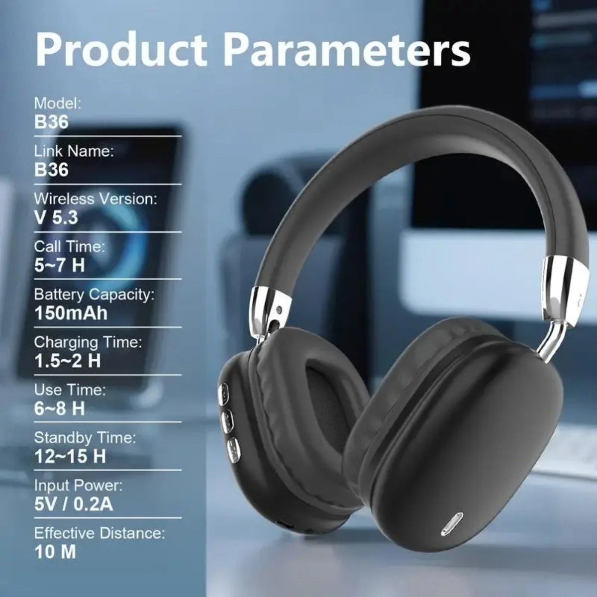 Wireless Bluetooth Headphones, Hi-Res Audio, Foldable & Lightweight, Deep Bass, Long Battery Life