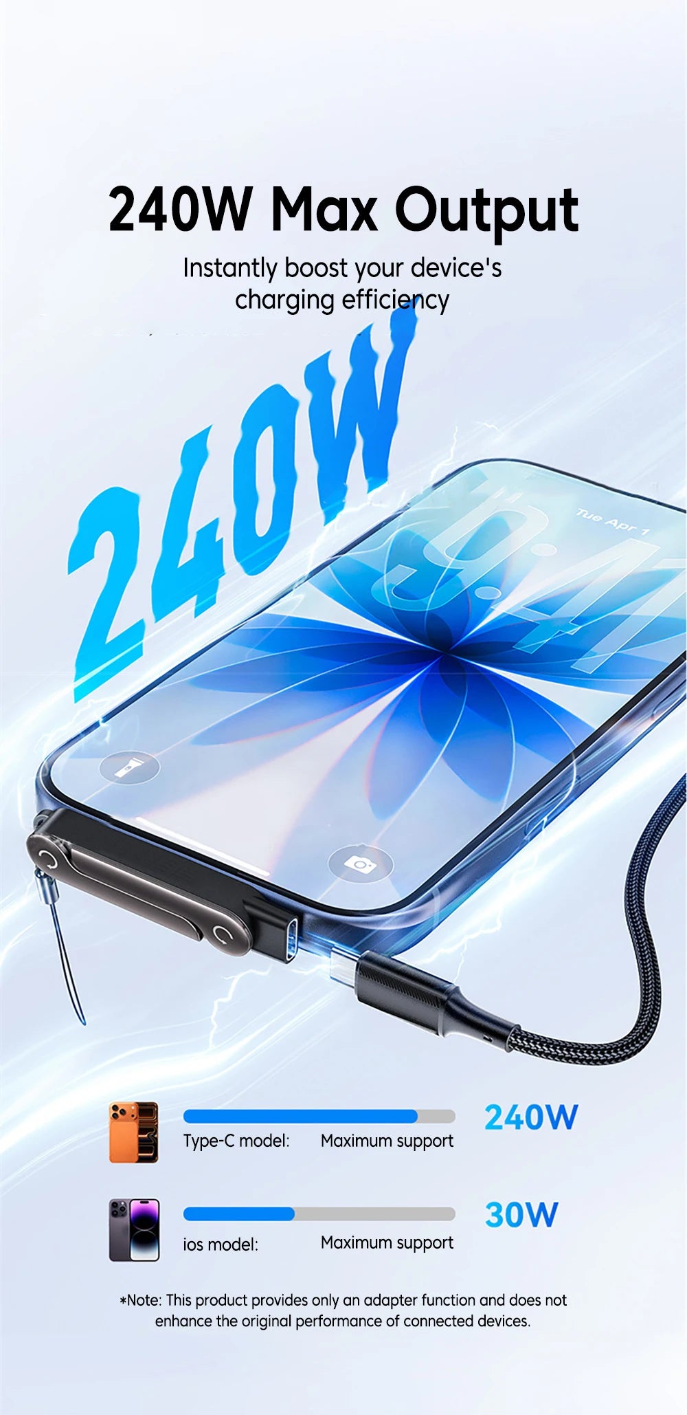 240W 2 in 1 Portable Foldable Phone Stand Fast Charging OTG Type-C Male to USB-C Female Converter For iphone17 16 Samsung