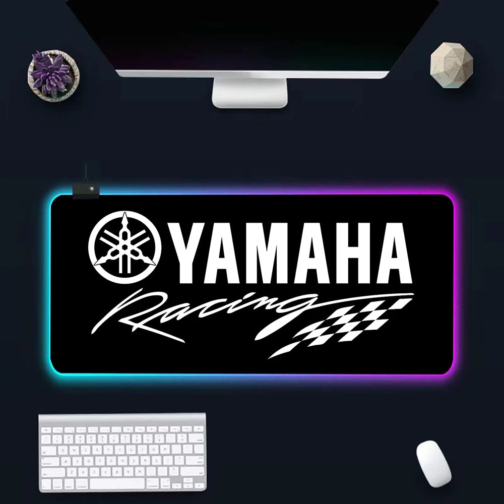 Hot motorcycle racing logo RGB Pc Gamer Keyboard Mouse Pad Mousepad LED Glowing Mouse Mats Rubber Gaming Computer Mausepad