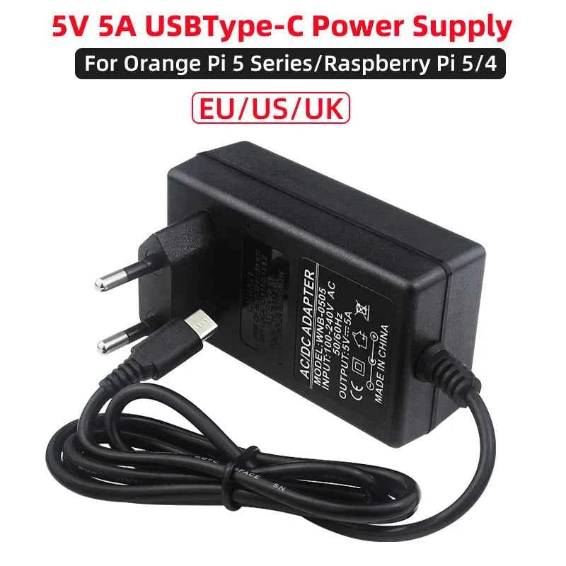 5V 5A Power Adapter for Orange Pi 5 Pro / Max / Ultra / Plus / 4A / RV2 USB Type-C Power Supply EU US UK Plug Raspberry Pi 5 4