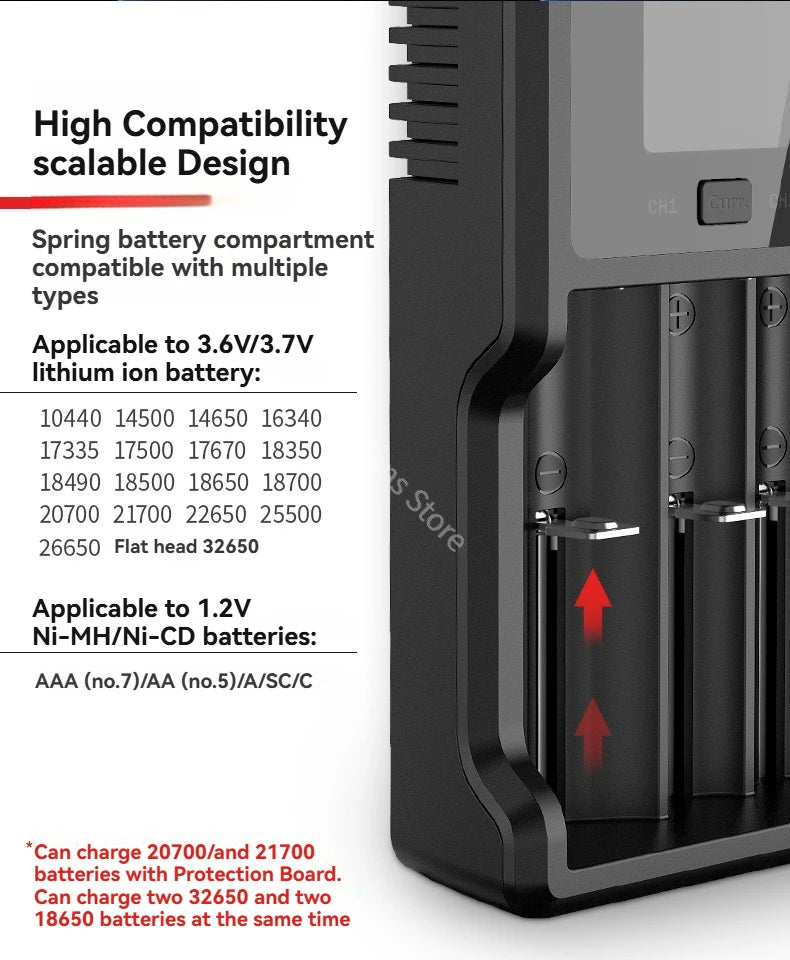 Original NEW XTAR VC4SL Battery Charger Type-C QC3.0 Fast Charge LCD Screen Display Ni-MH Li-ion 18650 AA/AAA Batteries Charger