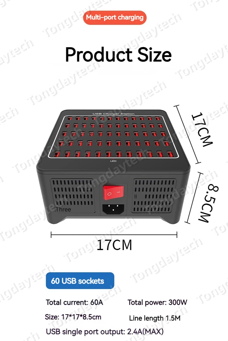 300W Universal Multi USB Charger Station 60 Ports Fast Charging Carregador for iPad iPhone 11 12 13 Pro Max Samsung Tablet 충전기