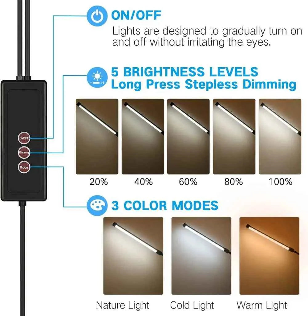 LED Desk Lamp Double/Single Head Reading Table Lamp With Clip Dimmable Brightness For Home Study Office Lighting PC Eye Protect