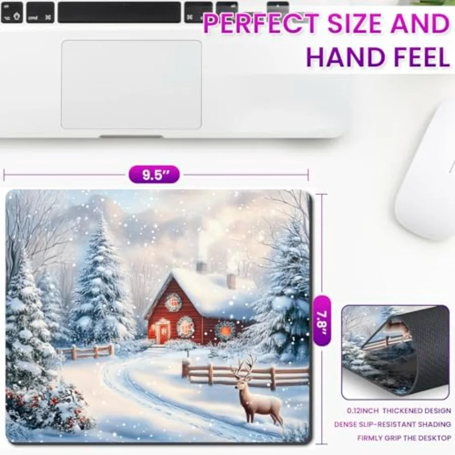 Mouse Pad, Winter Snowy Scenery Patterned Mousepad Non-Slip Rubber Base Mouse Mat Waterproof Gaming Mouse Pad for Wireless Mous