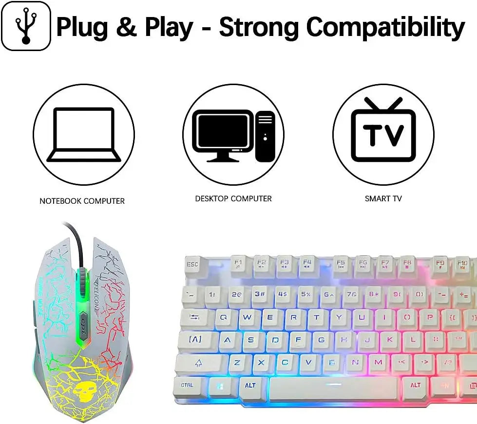 US Layout Gaming Keyboard and Mouse Set Ergonomic Rainbow Backlit Rainbow + 2400DPI 6 Button Mouse Rainbow LED + Mouse Pad