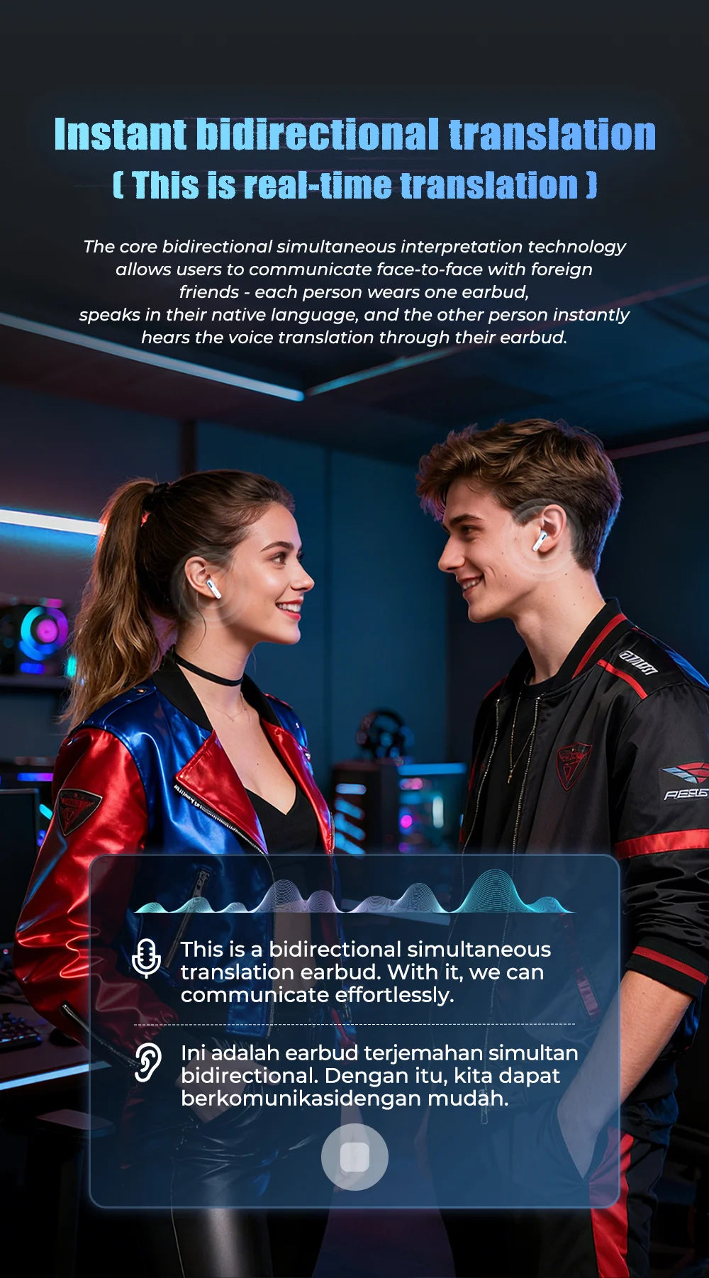 HTC NE49 TWS Wireless Earbuds Bluetooth AI Translator ENC Noise Cancelling 40H Battery Touch Control Stereo Sports Headphones