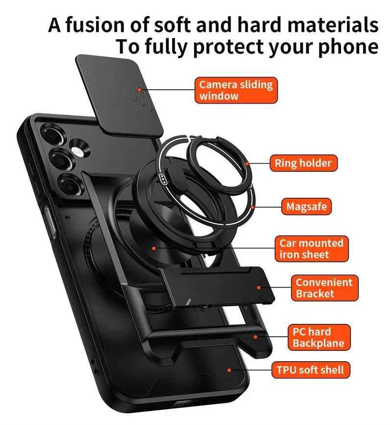 Case For Samsung Galaxy S26 S25 S24 S23 S22 Ultra PLus S26 Edge S25FE S24FE Armor Magnetic Stand Holder Ring Lens Protect Cover