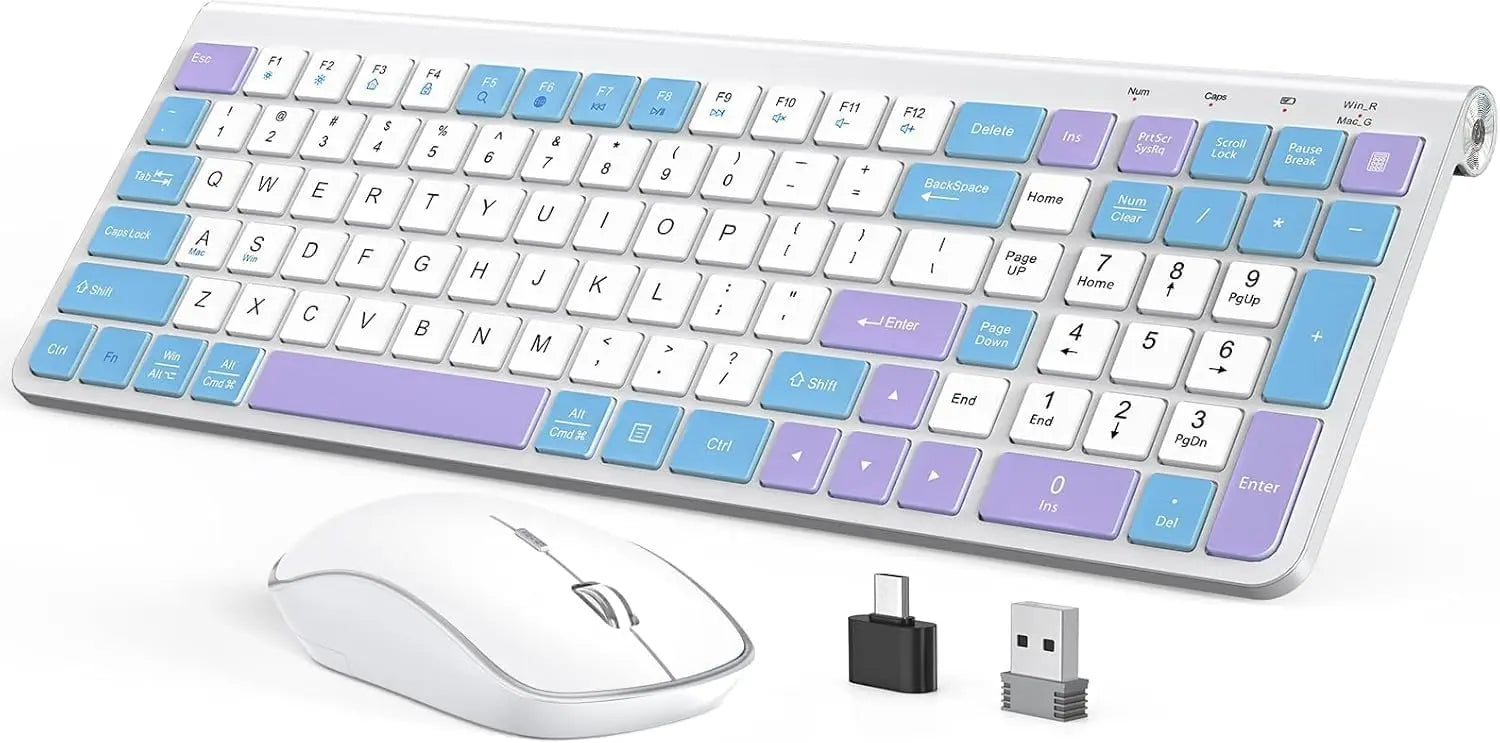 Ergonomic wireless keyboard and mouse, ultra-thin and compact design French AZERTY/ American QWERTY quiet,USB-A and USB-C ports.
