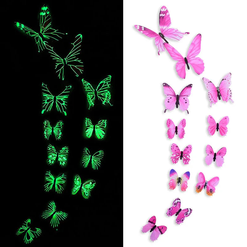 12pcs Luminous 3D Butterfly Wall Sticker for Kids Bedroom Home Living Room Fridge Wall Decal Glow in Dark Wallpaper Decoration